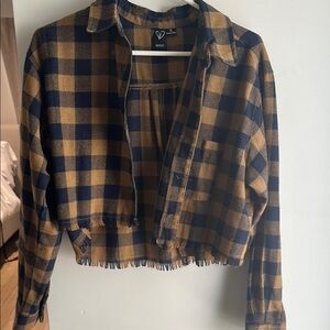 Plaid Cropped Jacket in Navy and Brown
